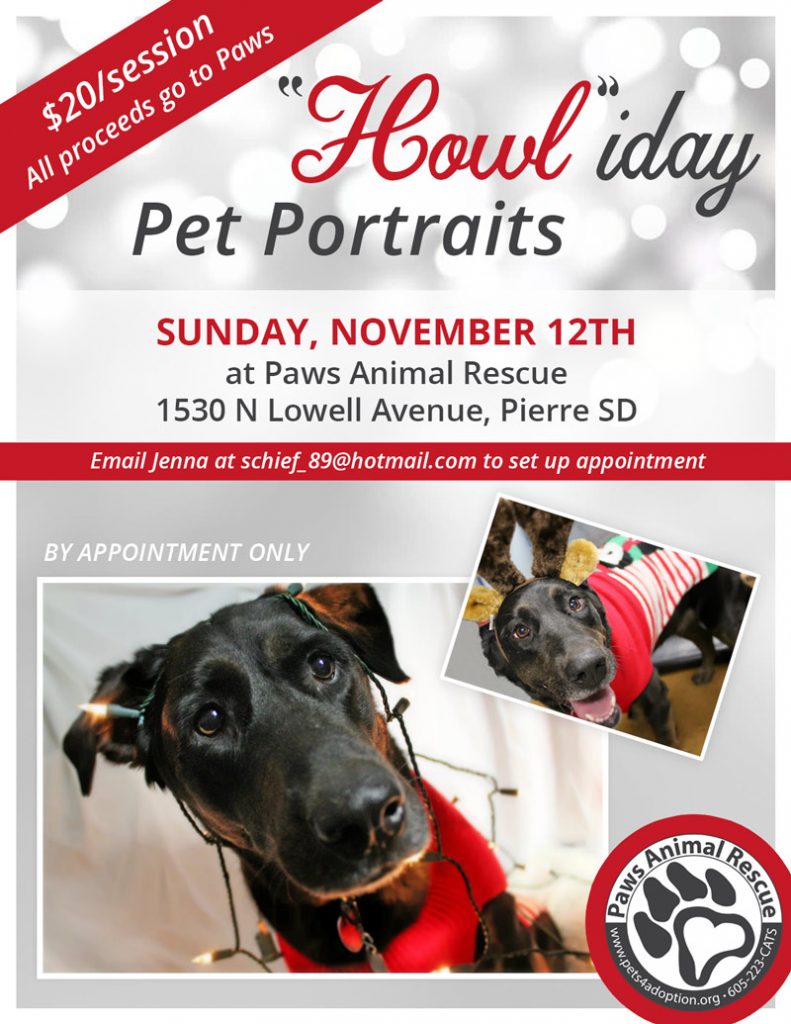 "Howl"iday Pet Portraits Paws Animal Rescue, Pierre SD